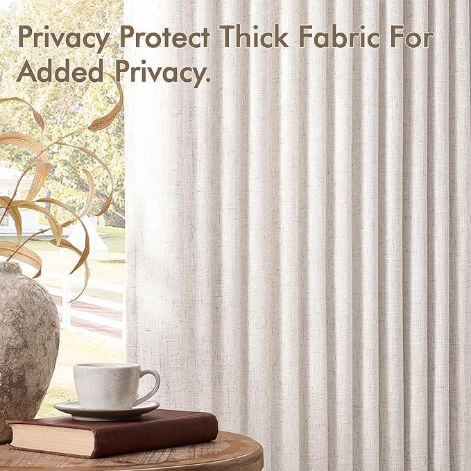 MIULEE Pinch Pleated Thick Linen Curtains 100 Inches Long 2 Panels for Living Room Bedroom, Pinch Pleat Drapes Back Tab Light Filtering Floor to Ceiling Semi Sheer Natural Farmhouse Window Curtains