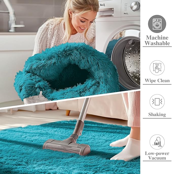 OLANLY 6x9 Machine Washable Large Area Rugs for Living Room, Bedroom, Soft Fluffy Shaggy Bedside Rug, Indoor Floor Carpet for Kids Girls and Boys, Dorms, Nursery, Home Decor Aesthetic, Teal