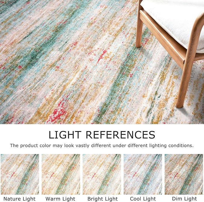 KOZYFLY Washable Area Rug 5x7 Modern Ombre Thin Rugs for Living Room Non-Slip Soft Striped Rug for Bedroom, Print Green Abstract Carpet for Laundry Kid Room
