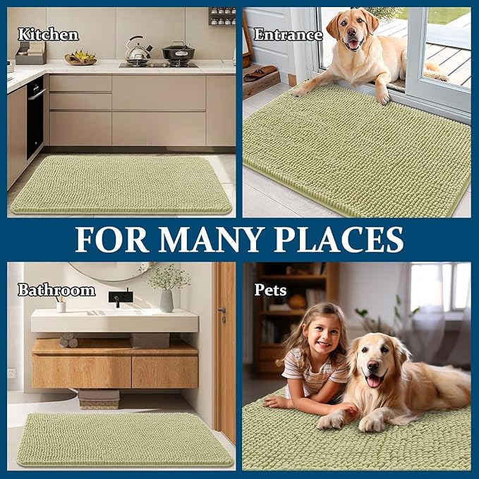 OLANLY Dog Door Mat for Muddy Paws 54x32, Absorbs Moisture and Dirt, Absorbent Non-Slip Washable Doormat, Quick Dry Chenille Mud Mat for Dogs, Entry Indoor Entryway Carpet for Inside Floor, Vanilla