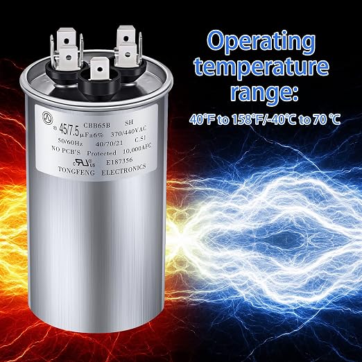 45/7.5 MFD uF 370/440V CBB65 Dual Run Round Capacitor - Image 5