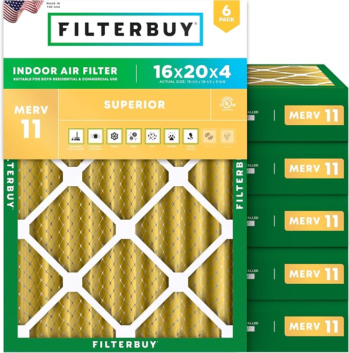 Filterbuy 16x20x4 Air Filter MERV 11 Superior Pet & Allergy Defense, by Filterbuy