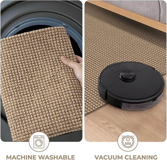KOZYFLY Extra Long Runners for Hallways 3x18 ft Washable Kitchen Runner Non Slip Rubber Backed Hallway Rug Cotton Entryway Runner Rug Floor Carpet for Indoor Hall, Kitchen, Stair, Tan/Orange/Brown
