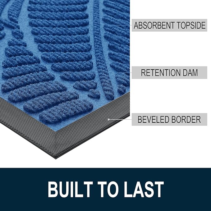 Colorxy Waterproof Doormat, Sturdy Natural Rubber Front Door Mats, Non Slip Low Profile Indoor Outdoor Entrance Mat, Stain Resistant Easy Clean Floor Mat for Patio or Entryway, 47''x24'', Light Blue