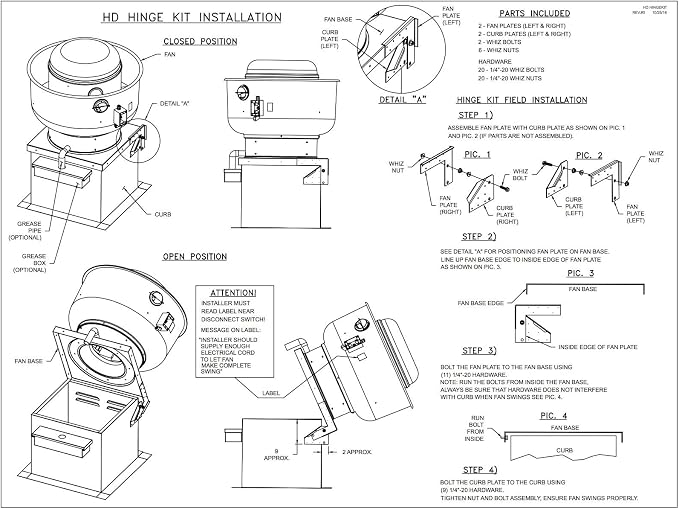 CAPTIVE-AIRE Hinge Kit for Restaurant Canopy Hood Exhaust Fan - Image 3