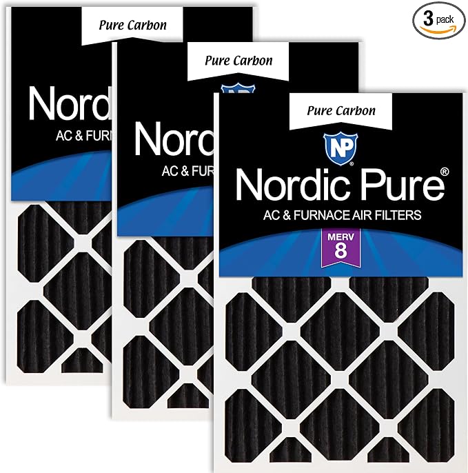 Nordic Pure 16x20x2 Pleated MERV 8 Pure Carbon Air Filters 3 Pack | Actual by NordicPure