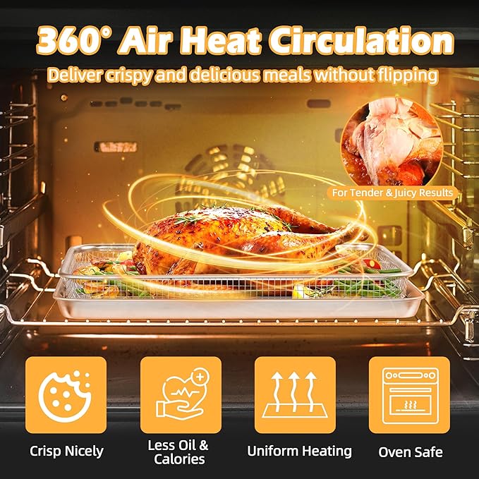 TeamFar Air Fryer Basket for Oven, 2 Set Stainless Steel Air Fryer Basket and - Image 4