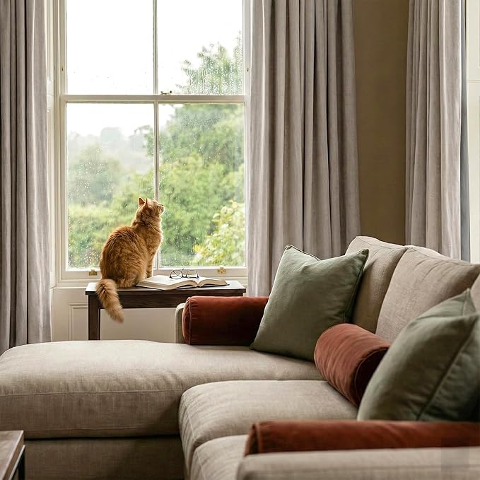 RYB HOME Natural Beige 100% Blackout Linen Curtains for Bedroom 96 inches Long, Thermal Insulated&Privacy Assurd Window Curtains for Living Room Dining Patio Sliding Glass Door, W52 x L96, 2 Panels