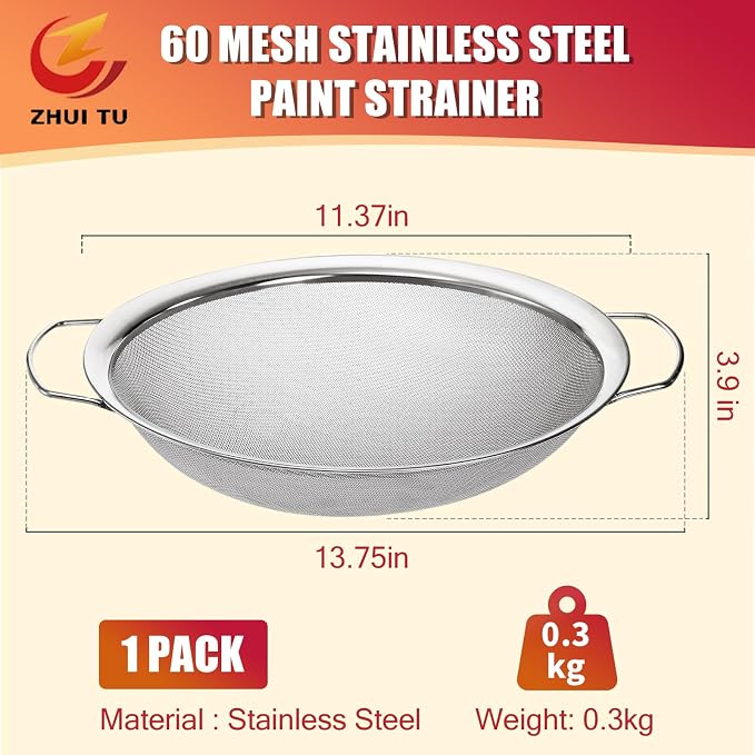 Fine Mesh Paint Strainer 60 Mesh Stainless Steel Paint Filter Emulsion Honey - Image 2