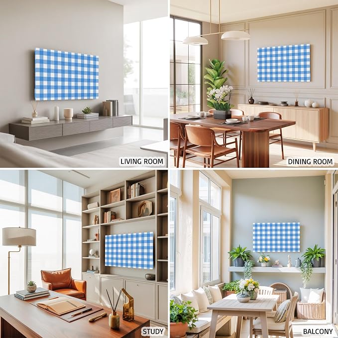 Minimalist Blue White Buffalo Plaid Indoor TV Cover, Elastic TV Screen - Image 5