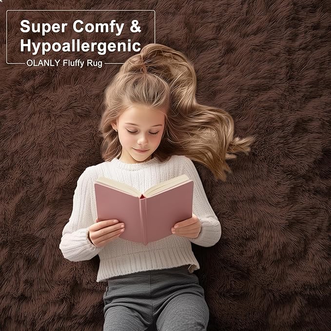 OLANLY 5x6 Area Rugs for Living Room Bedroom, Machine Washable Soft Fluffy Shaggy Bedside Rug, Indoor Floor Carpet for Kids Girls and Boys, Dorms, Nursery Rooms, Home Decor Aesthetic, Coffee