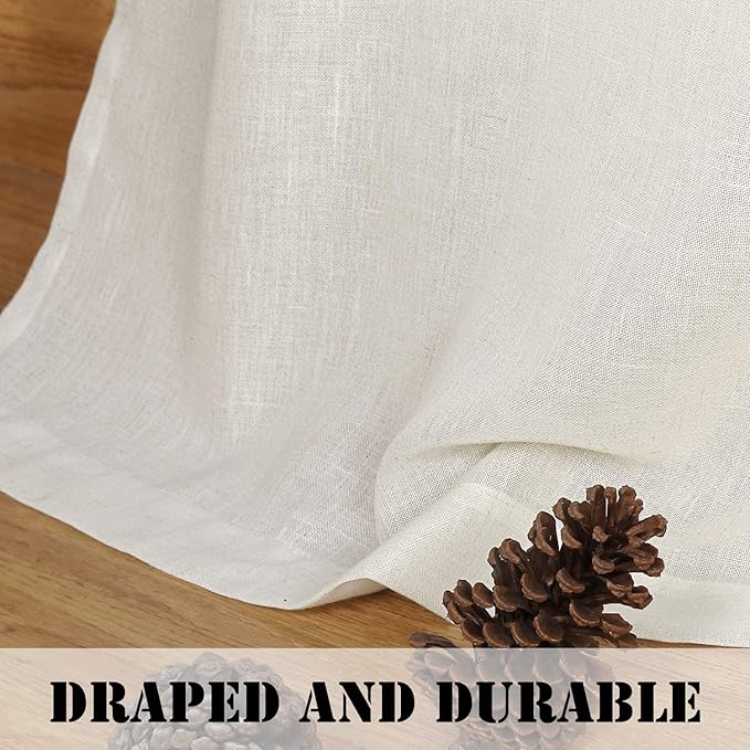 H.VERSAILTEX Elegant Natural Linen Blended Energy Efficient Light Filtering Linen Textured Curtains/Nickel Grommet Semi Sheer Window Treatments Panels/Drapes (Set of 2, Heathered Natural, 52" x 54")