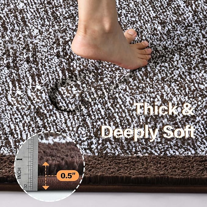 36x24 Large Bathroom Rugs Washable Non Slip, Brown Bath Mat for Bathroom Floor Tub, Soft Absorbent Quick Dry Mats for Shower, Bathtub,Home Decor