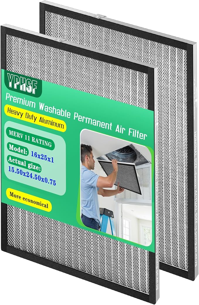 16×25×1 Air Filter MERV-11 | Washable Reusable Furnace Filter| 2-Pack | by Unknown