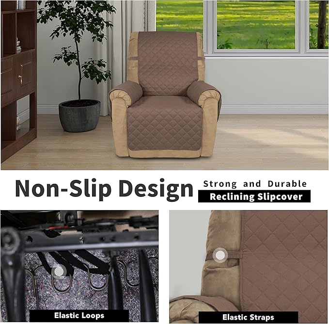 Easy-Going Recliner Chair Slipcover Reversible Sofa Cover Water Resistant Couch Cover Furniture Protector with Elastic Straps for Pets Dog (Recliner 22 inch, Brown/Beige)