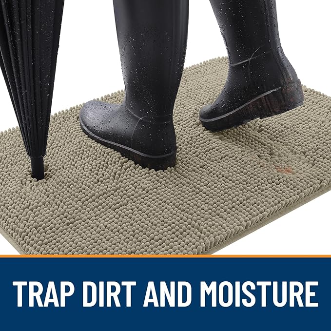 OLANLY Dog Door Mat for Muddy Paws 40x24, Absorbs Moisture and Dirt, Absorbent Non-Slip Washable Doormat, Quick Dry Chenille Mud Mat, Entry Indoor Entryway Carpet for Inside Floor, Warm Taupe