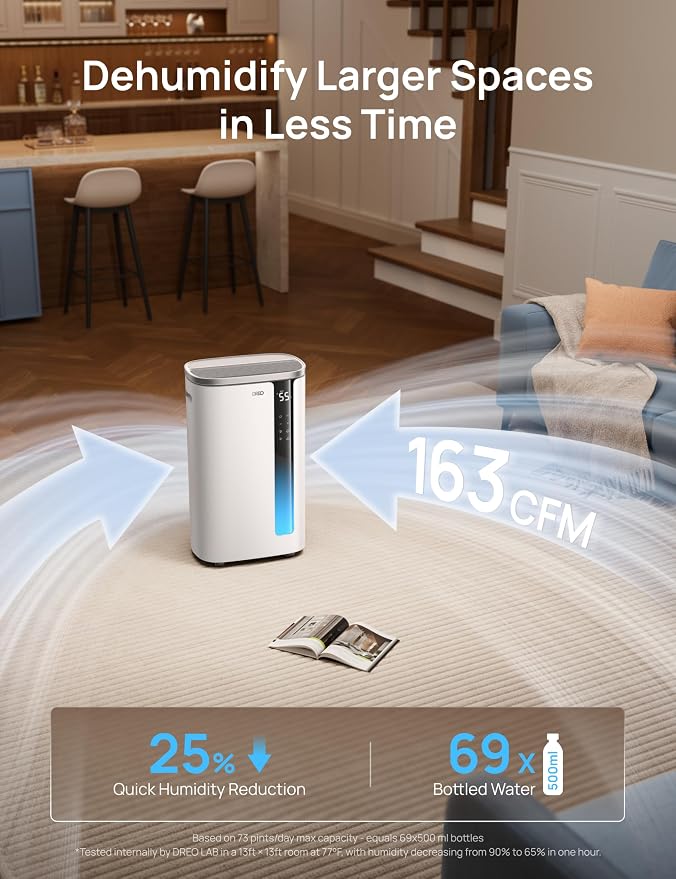 DREO Max 73 Pint Smart Dehumidifier, 7L Large Water Tank, Quiet 42dB - Image 4