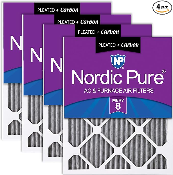 Nordic Pure 20x30x1 Pleated MERV 8 Plus Carbon Air Filters 4 Pack | Actual by NordicPure