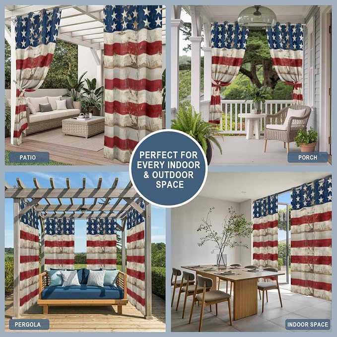 4th of July Outdoor Curtains for Patio USA Flag Independence Day Vintage - Image 8