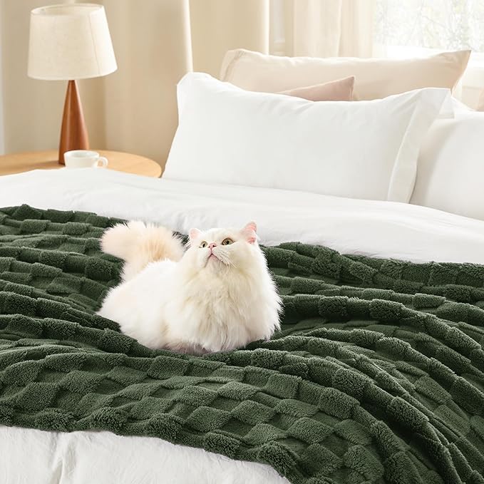 Bedsure GentleSoft Bronze Green Throw Blanket for Couch - Checkered Fleece Spring Blankets Gifts for Kids Girls, Cute Soft Cozy Throw for Bedroom Home Decor Gifts, 50x60 Inches