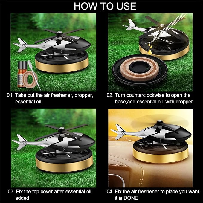 Al Alloy Helicopter Solar Air Freshener, Home&Car Interior Décor Model|Gold | - Image 7