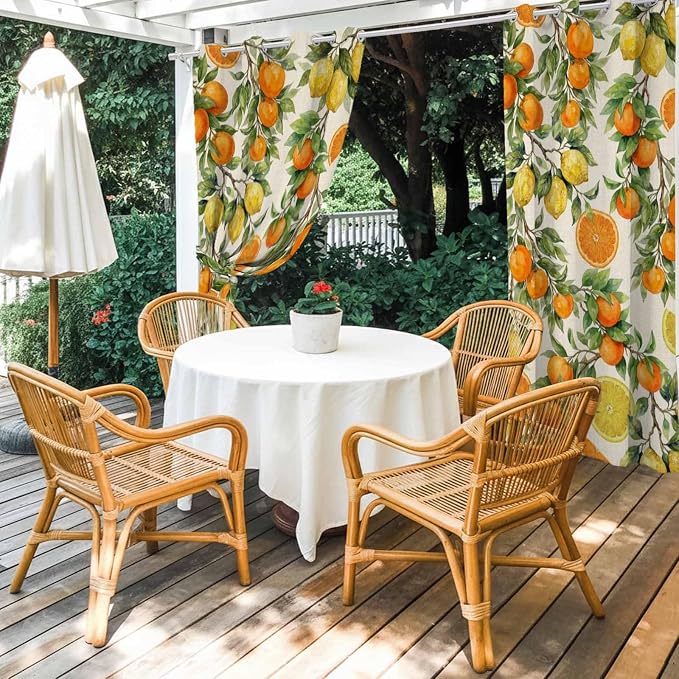 Lemons Yellow Orange Summer Plant Linen Outdoor Curtains - Image 4