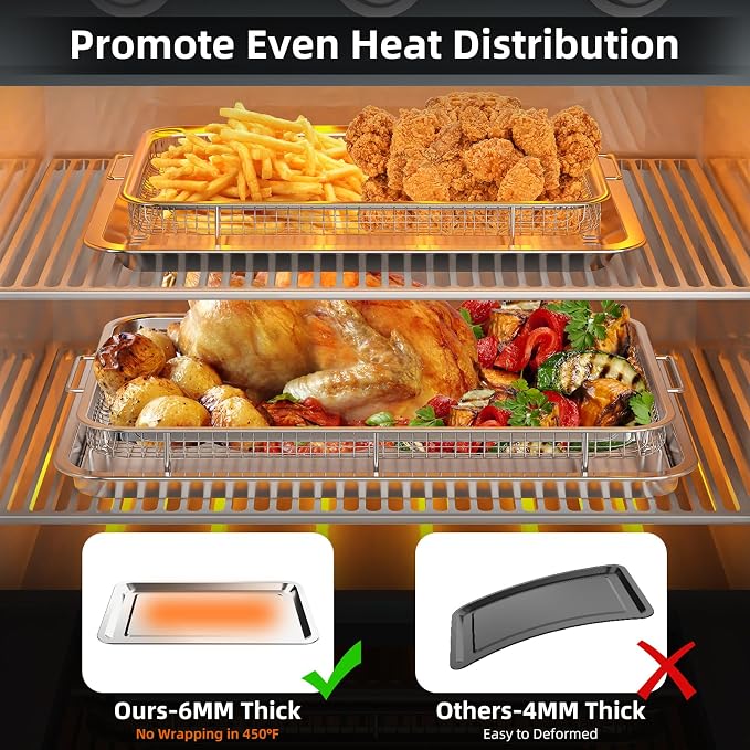 Air Fryer Basket for Oven, 2 Set Air Fryer Pan and Crisper Tray, YEPATER 18.7" - Image 6