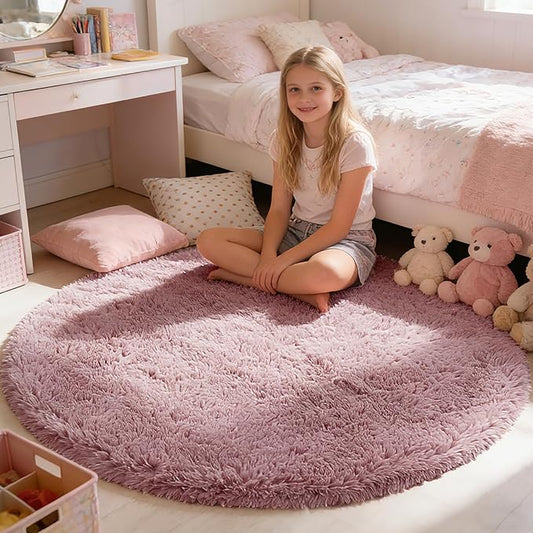 yulidayang Fluffy Round Area Rugs for Bedroom,Blush 3'X3'Shag Circle Area Rugs for Living Room,Non Slip Fuzzy Plush Rug for Kids Room Boys Girls Room and Dorm