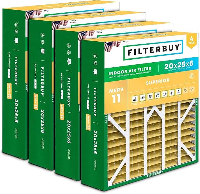 Filterbuy 20x25x6 Air Filter MERV 11 Superior Pet & Allergy Defense, Pleated by Filterbuy