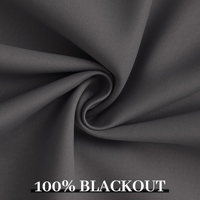 Yakamok Room Darkening 100% Blackout Curtains Grommet Window Treatments with 2 Thick Layers-Charcoal Grey Thermal Insulated Drapes Set of 2 Panels for Bedroom Living Room 38 Inches by 63 Inches Length