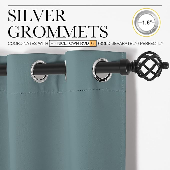 NICETOWN Modern Blackout Curtains Noise Reducing, Thermal Insulated and Privacy Room Darkening Drape Panels for Boy's Guest Room Door Small Short Window (Greyish Blue, 2 Panels, W34 x L45 -Inch)