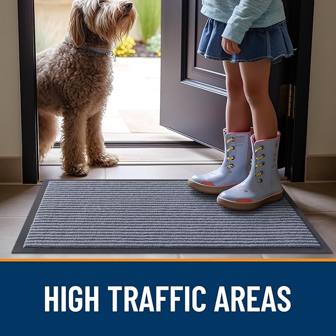 OLANLY Front Door Mat Indoor Outdoor Entrance, Waterproof Heavy Duty Doormat, Fade Resistant, Low Profile, Easy Clean Patio Porch Welcome Floor Mats for Entry, 59x20, Ash Grey