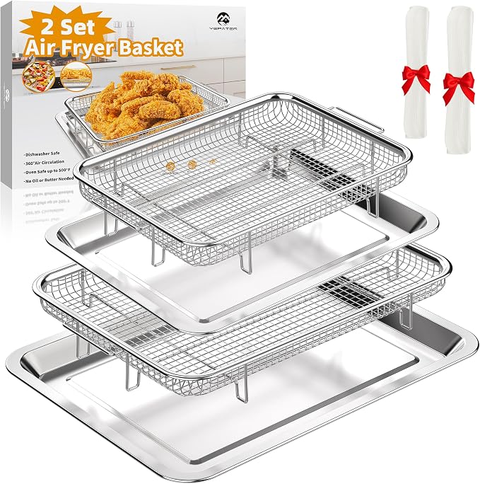 Air Fryer Basket for Oven, 2 Set Air Fryer Tray and Pan by YEPATER