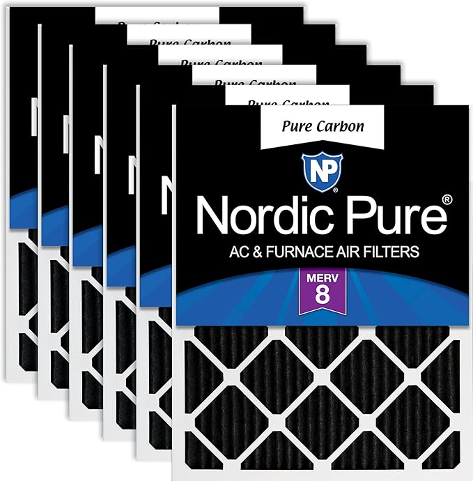 Nordic Pure 24x24x1 Pleated MERV 8 Pure Carbon Air Filters 6 Pack | Actual by NordicPure