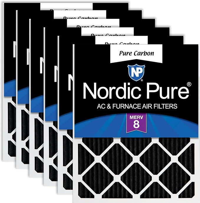 Nordic Pure 16x25x1 Pleated MERV 8 Pure Carbon Air Filters 6 Pack | Actual by NordicPure