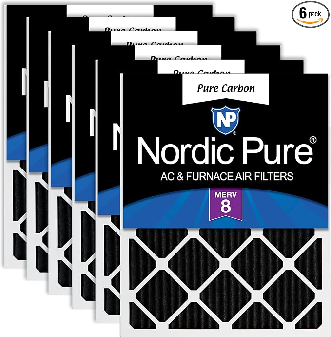 Nordic Pure 20x30x1 Pleated MERV 8 Pure Carbon Air Filters 6 Pack | Actual by NordicPure