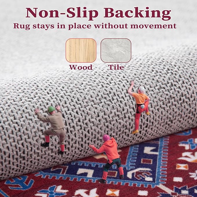 SERISSA 6x9 Area Rugs for Living Room, Large Washable Non-Slip Boho Rug, Ultra Soft Vintage Burgundy Navy Oriental Tribal Print Distressed Carpet for Dining Room Bedroom Dorm Office Home Decor