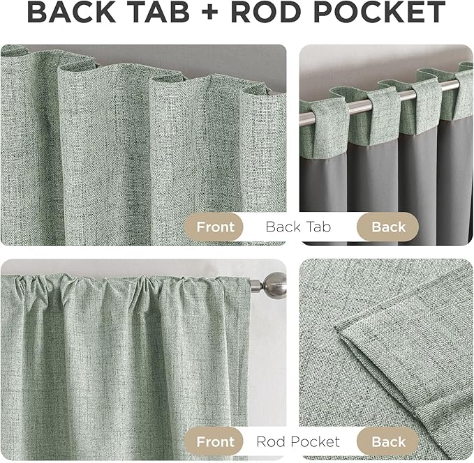 Joydeco Blackout Curtains for Bedroom - 100% Light Blocking 2 Panels Sage Green Drapes 42" W x 84" L, Thermal Insulated Room Darkening Curtains, Linen Textured for Living Room, Rod Pocket & Back Tabs