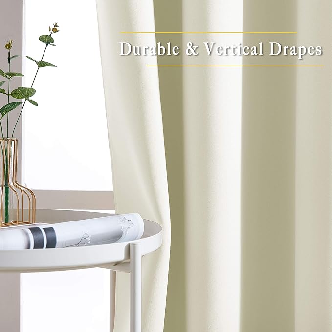 NICETOWN Room Darkening Window Curtains 90 inch Length - Thermal Insulated Grommet Light Blocking Solid Curtain Drapes for Bedroom/Living Room (Beige, Set of 2, 66" Wide Per Panel)