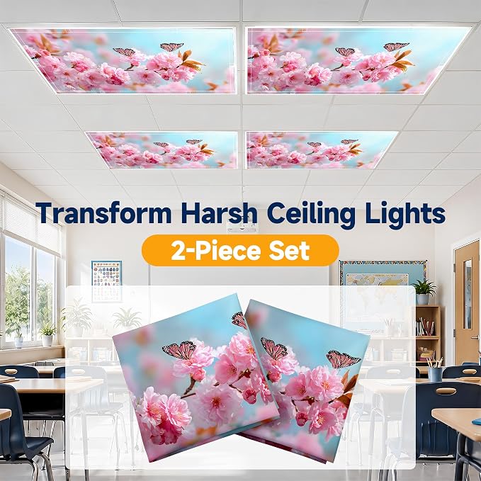 2 Pack Pink Blossom Butterfly Decorative Ceiling Light Covers, Magnetic 4x2 Ft - Image 6