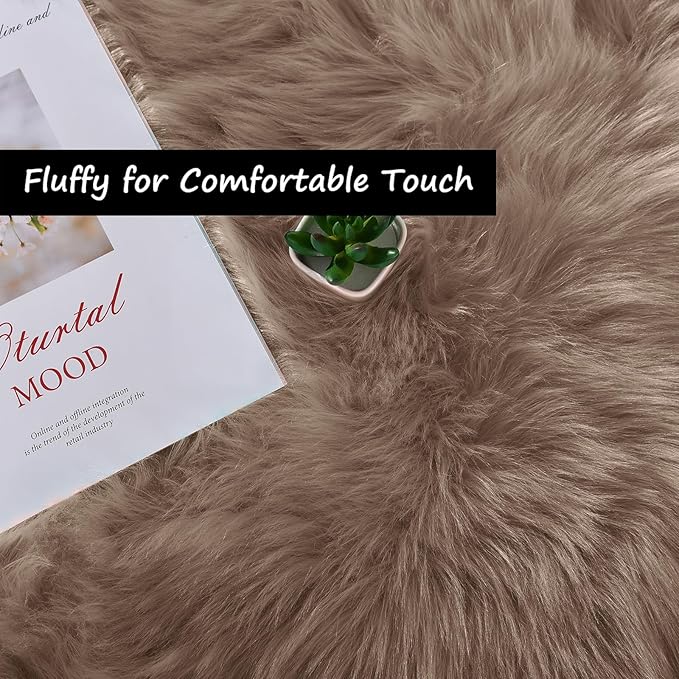 Goolela Faux Fur Rug for Bedroom 3x5 Light Brown Beige Fluffy Furry Fuzzy Sheepskin Rug Bedside Living Room Soft Rectangle
