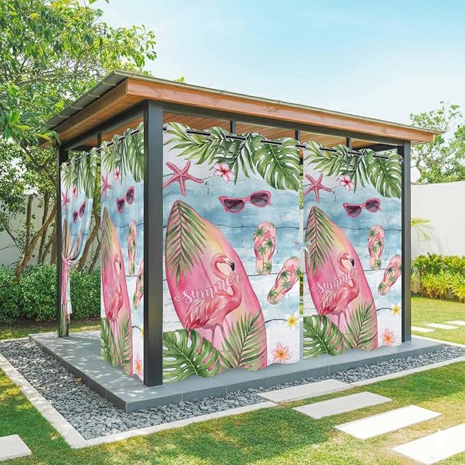 Summer Flamingbirds Outdoor Curtains by Unknown