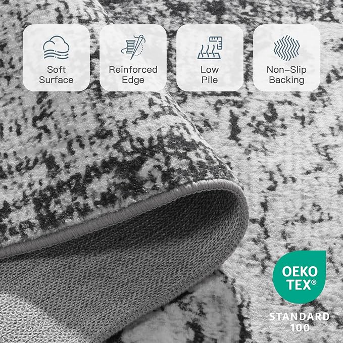 Lofus 5x7 Area Rugs for Living Room, Washable Area Rug, Rugs for Bedroom, Kitchen, Vintage Boho Carpet, Soft Non-Slip, Low Pile Large Area Rug for Office Dining Room, Vintage Dark Grey