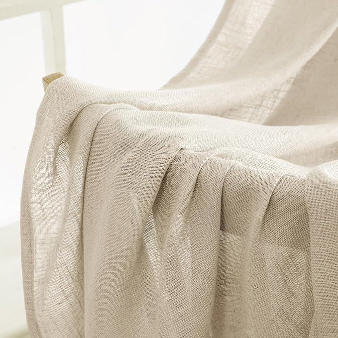 MIULEE Linen Curtains 63 Inch Length 2 Panels for Bedroom Living Room, Soft Thick Linen Textured Back Tab Kitchen Window Drapes Semi Sheer Light Filtering Rod Pocket Modern Farmhouse Decor