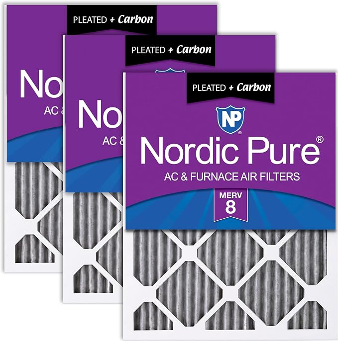 Nordic Pure 12x12x1 Pleated MERV 8 Plus Carbon Air Filters 3 Pack | Actual by NordicPure