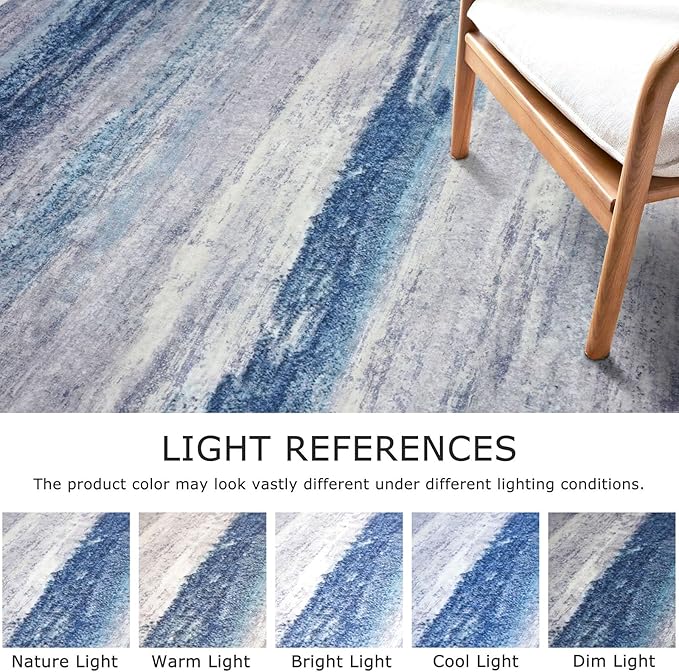 KOZYFLY Modern Abstract Small Area Rugs, 2x3 Washable Kitchen Rug Non-Slip Soft Small Bathroom Rug, Blue/Grey/Beige Striped Entryway Rugs Abstract Print Faux Wool Doormat for Bedside Entrance Bedroom