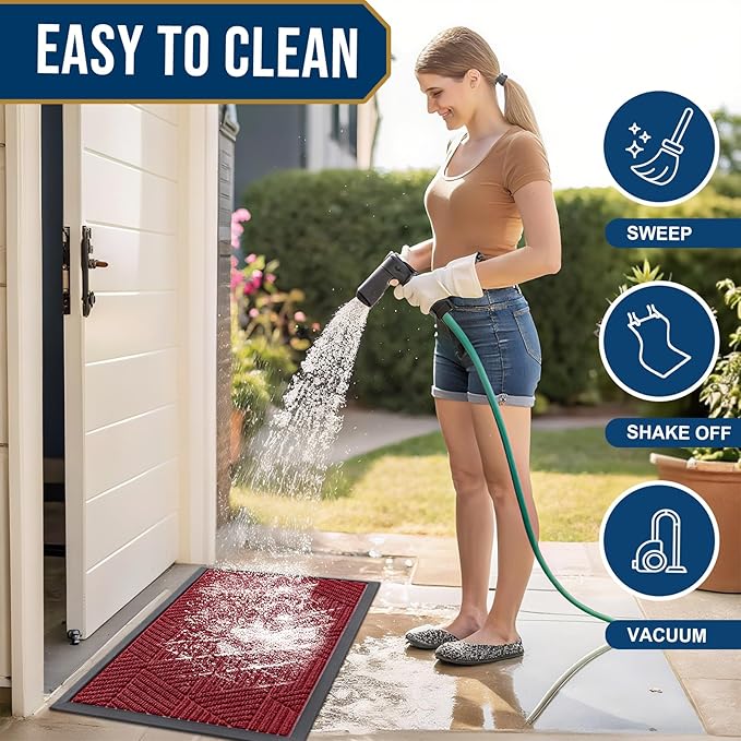 Smiry Front Door Mat Outside Entrance, Heavy Duty Sturdy Natural Rubber Doormat, Trap Dirt and Moisture, Easy Clean Low Profile Welcome Floor Mats for Indoor Outdoor Entry, 47x23 Inch, Wine Red