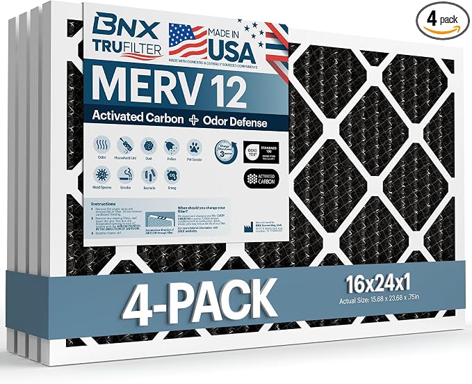 BNX TruFilter 16x24x1 MERV 12 Odor Defense AC Furnace Air Filter by BNX