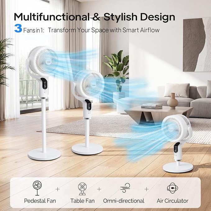 ROVSUN 3-in-1 Standing Fan for Bedroom, 90°+90°Omni-directional Oscillating Fan - Image 3
