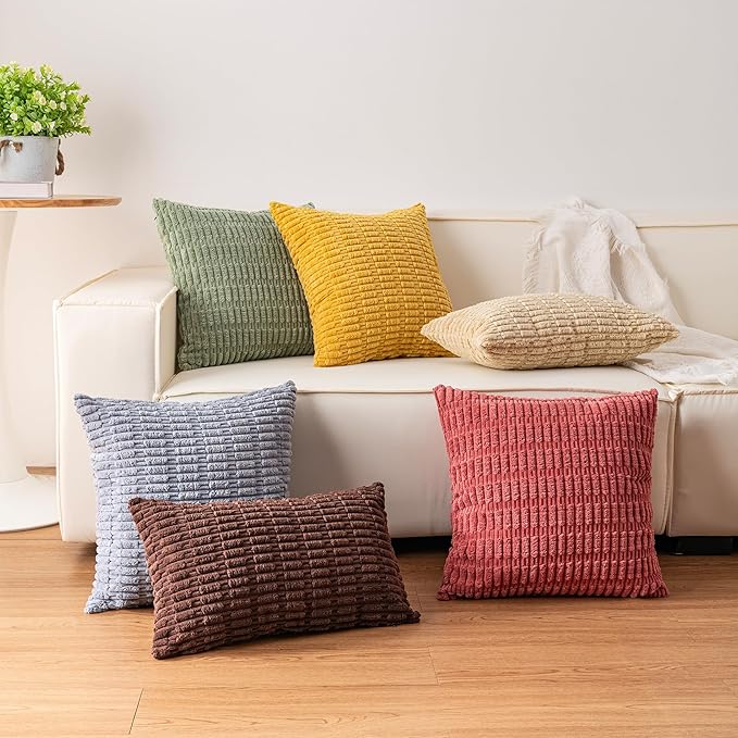 Corduroy Decorative Throw Pillow Covers 14x36 InchSoft Striped Pillow Covers Modern Farmhouse Home Decor for Sofa Living Room Couch Bed（White）
